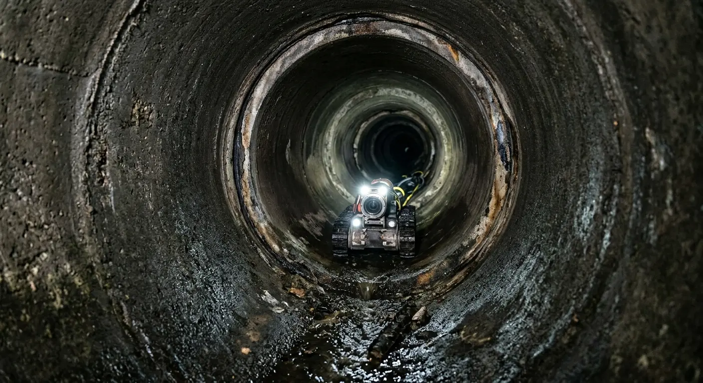 Robotic sewer camera inspecting pipe interior for Sewer Line Cleaning in North Highlands